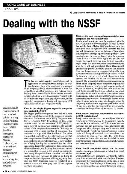 Dealing with the NSSF - Lebanon Opportunities
